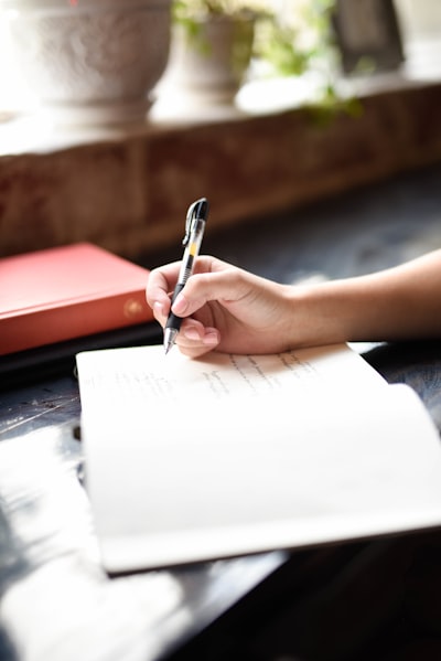 Journal open on a table