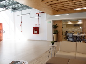 brown sofa and white table