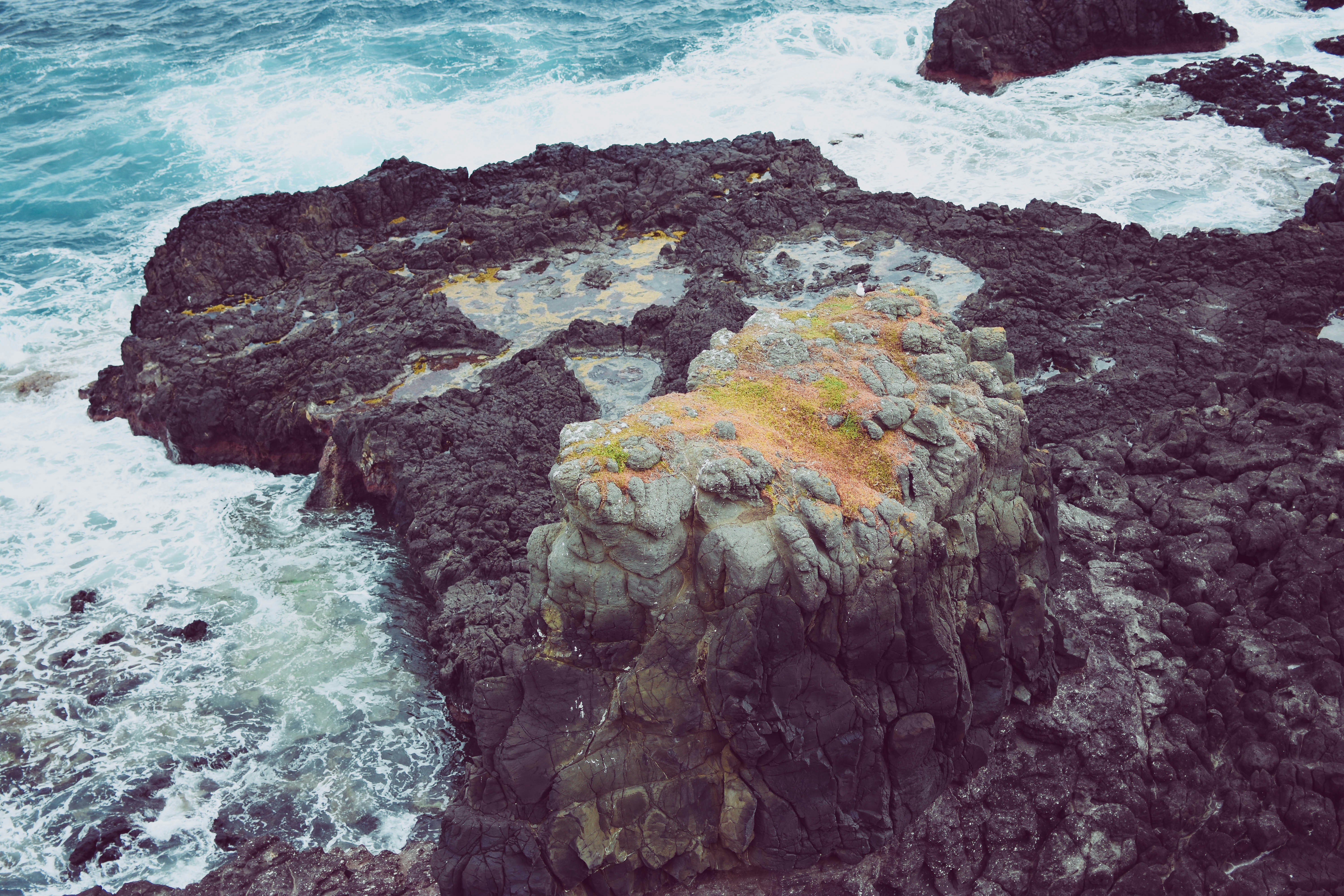 brown and gray rock formation near body of water during daytime