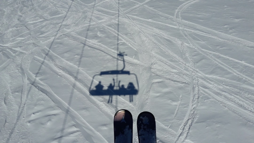 aerial photography of ski lift shadow on snow field during day, We were on the lift in Gudauri (Georgia) which is tne on
