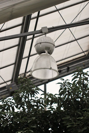 High-tech industrial lighting fixture illuminating a warehouse