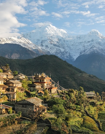 houses overlooking mountain range