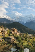houses overlooking mountain range