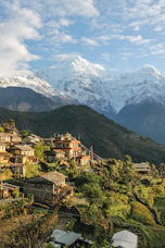 houses overlooking mountain range