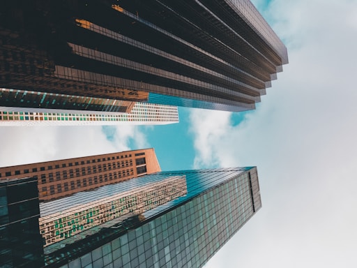 worm eye view of buildings