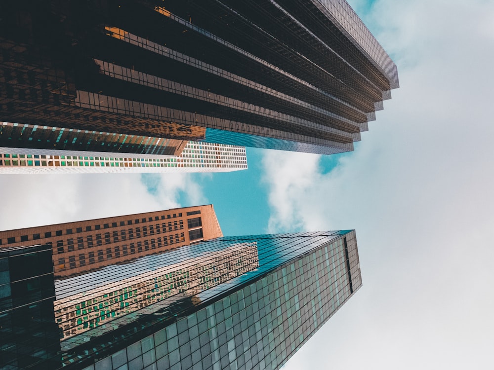 worm eye view of buildings