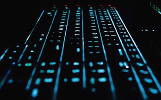computer mechanical keyboard with blue LED light