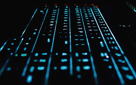 computer mechanical keyboard with blue LED light