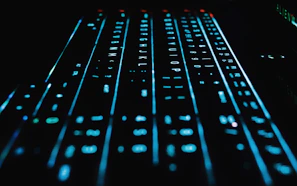computer mechanical keyboard with blue LED light