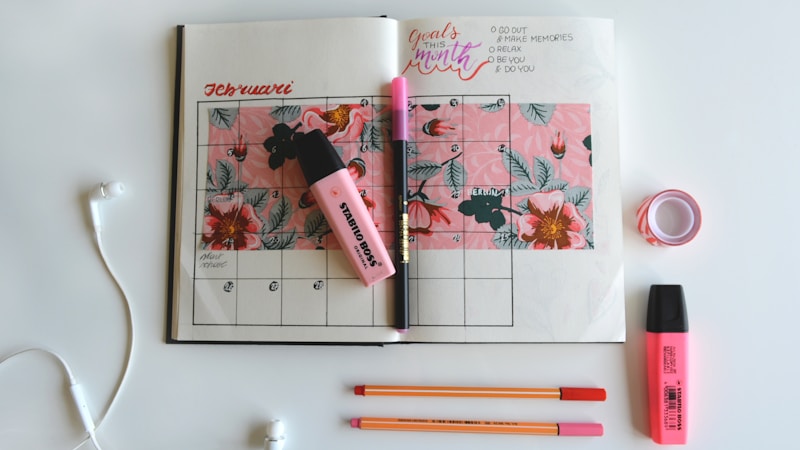 calendar notebook with highlighter pens