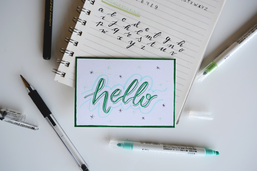 green and white Hello board decor