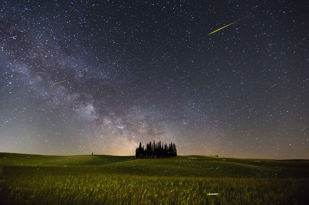 shooting star and milky way at night, Fireflies in a Tuscany night