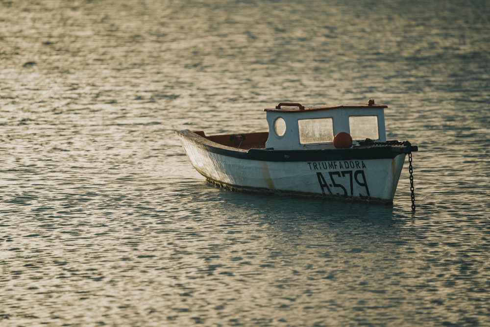 barco branco e preto no corpo da água