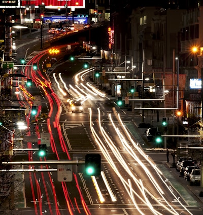 time-lapse photography of city lights by night