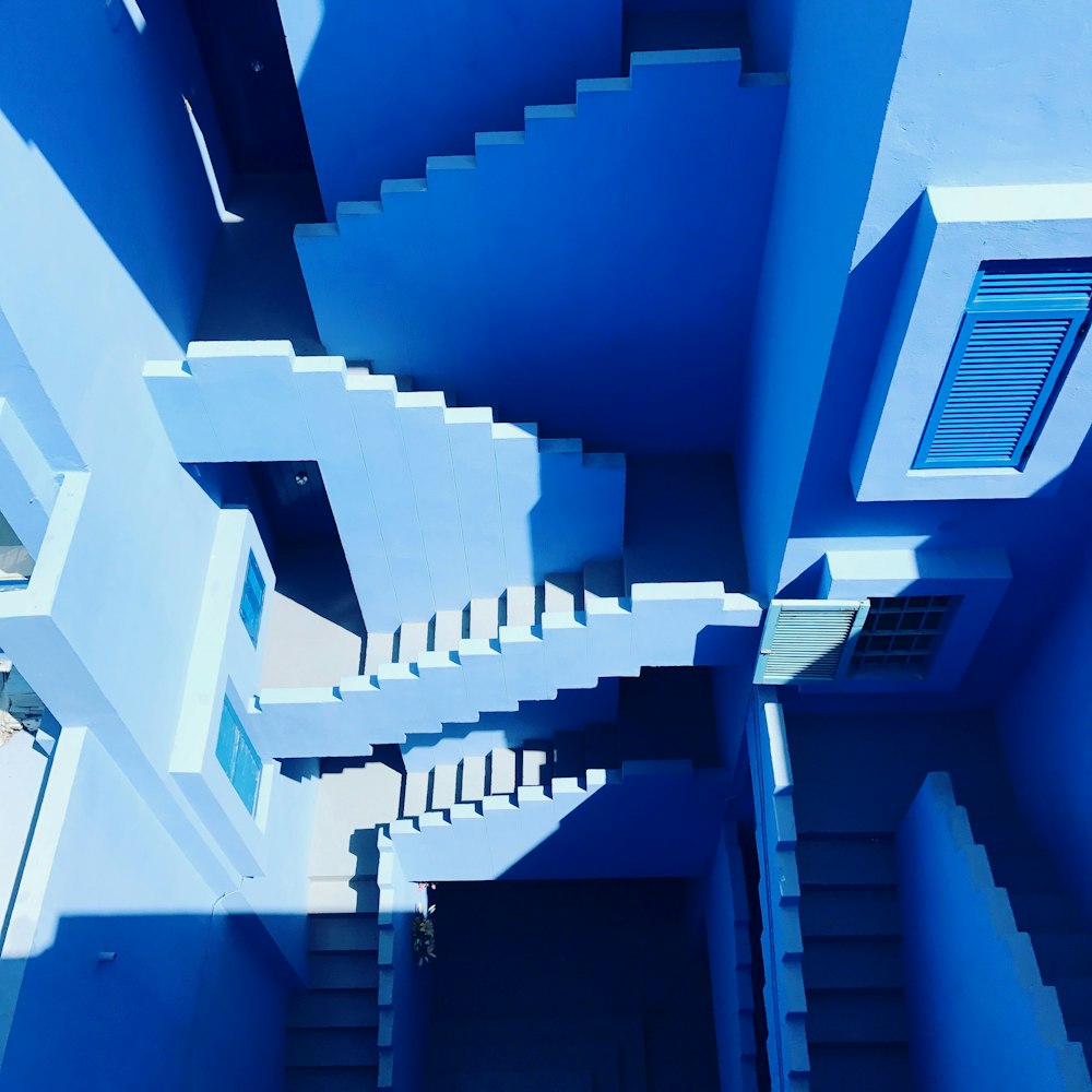 high-angle photography of staircase