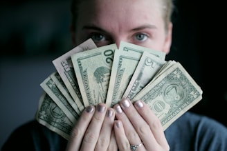 person holding fan of U.S. dollars banknote