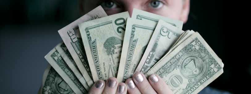 person holding fan of U.S. dollars banknote