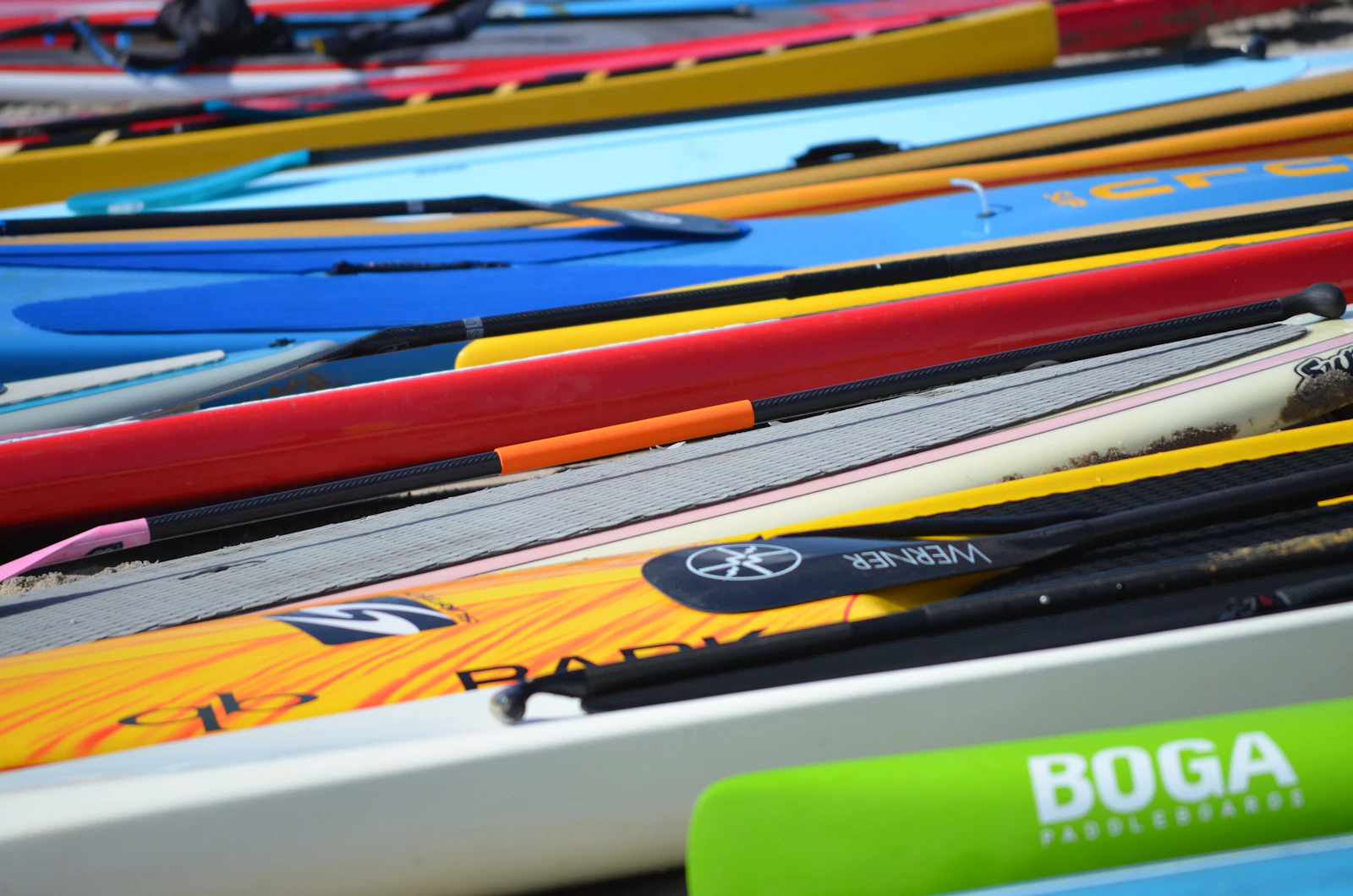 Colourful boards lined up