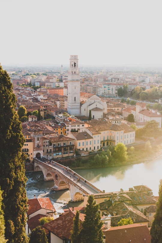 brown concrete bridge near city in Castel San Pietro Italy