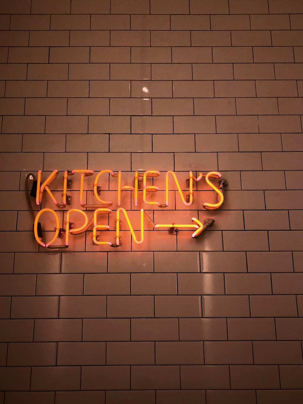 kitchen's open neon sign