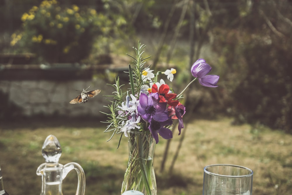 flowers on glass vase