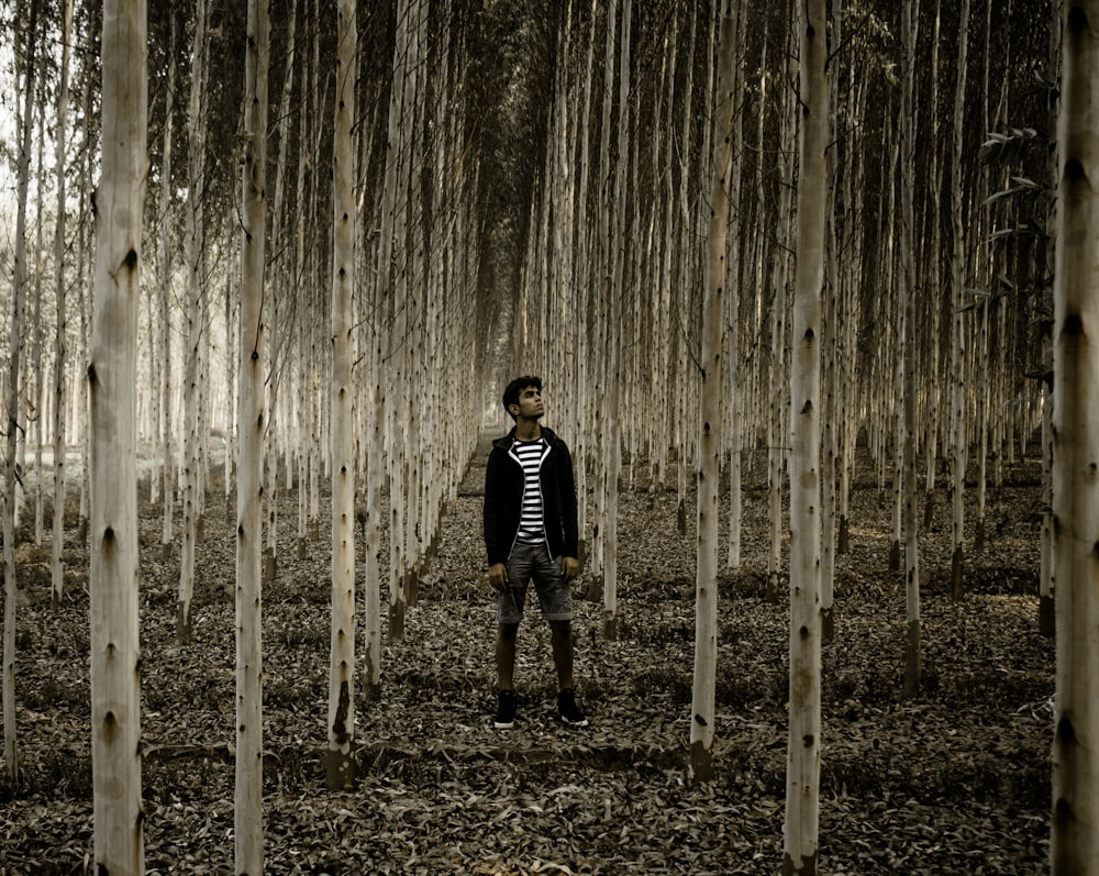 uomo in piedi nel bosco
