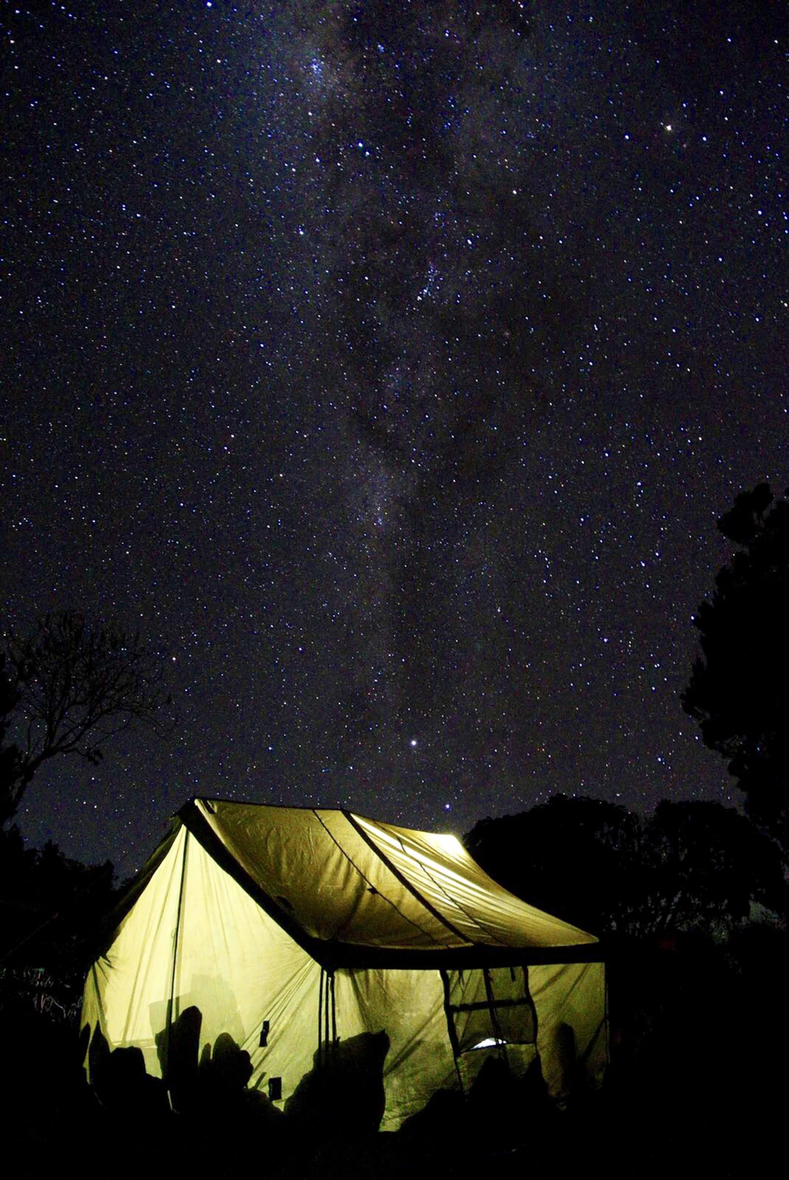 Long exposure of stars over Mount Kilimanjaro at night