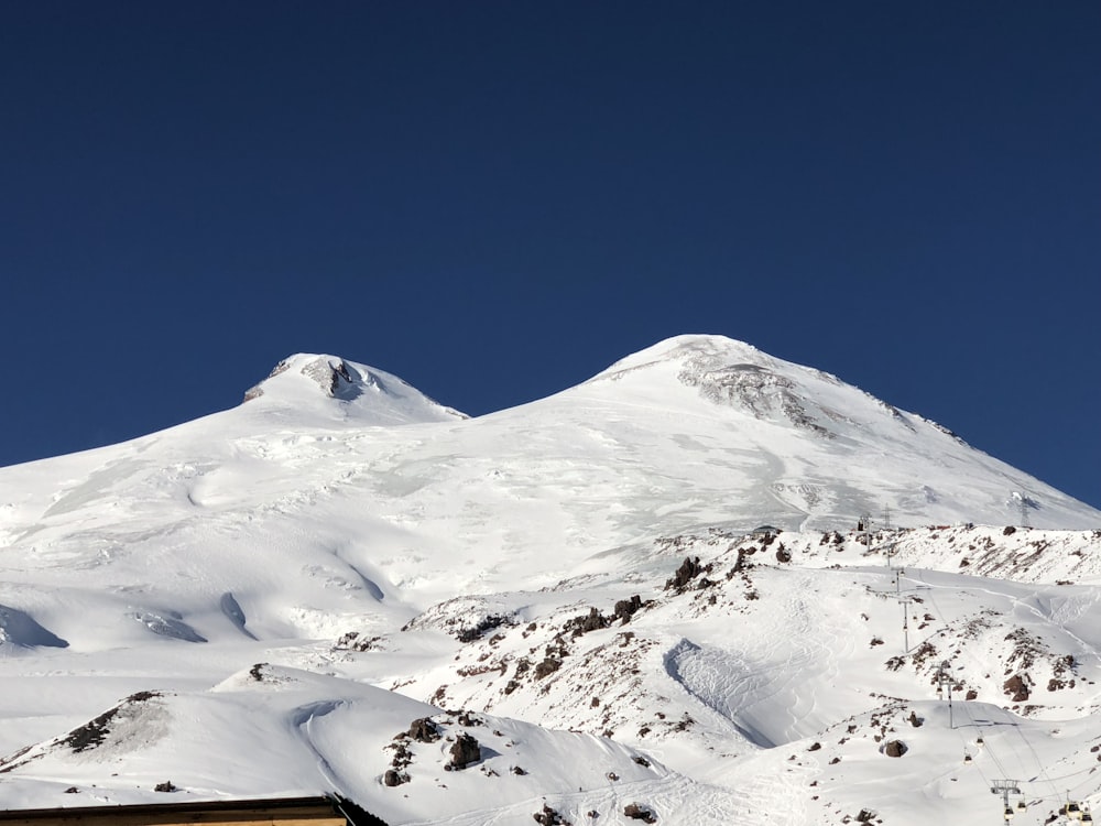 snow covered mountain under blue sky