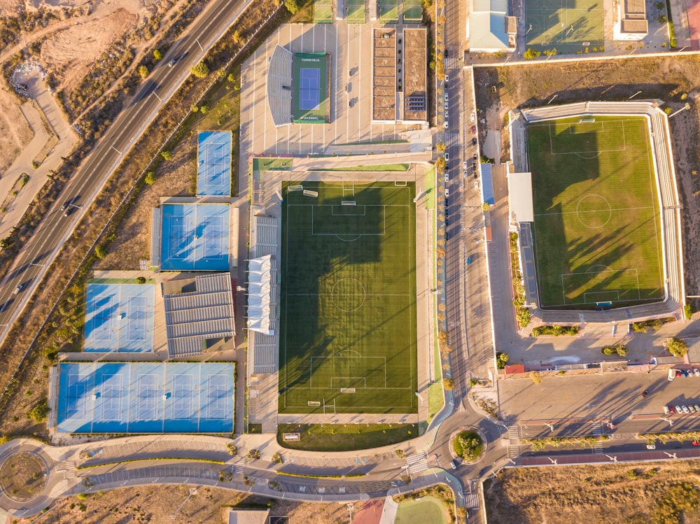 bird's-eye view of green grass fields