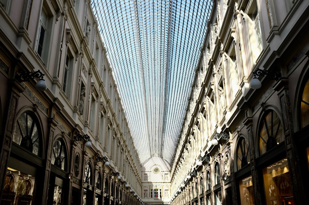 low angle photo of building interior structure