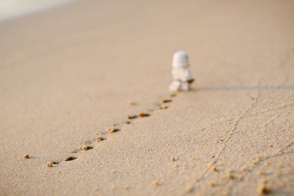 Stormtrooper with footprints on sand