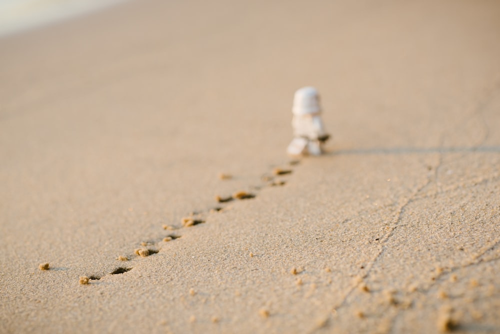 Stormtrooper com pegadas na areia