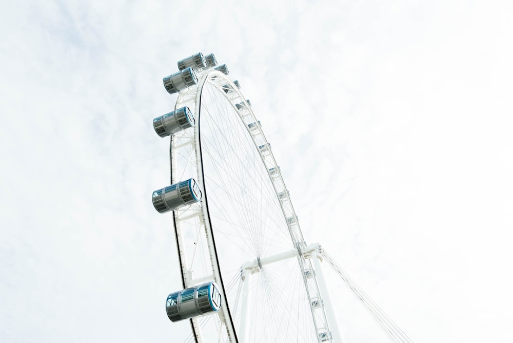 low angle photography of ferris wheel under white sky