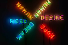 Human, Desire, Hope, Need, and Dream neon light signage