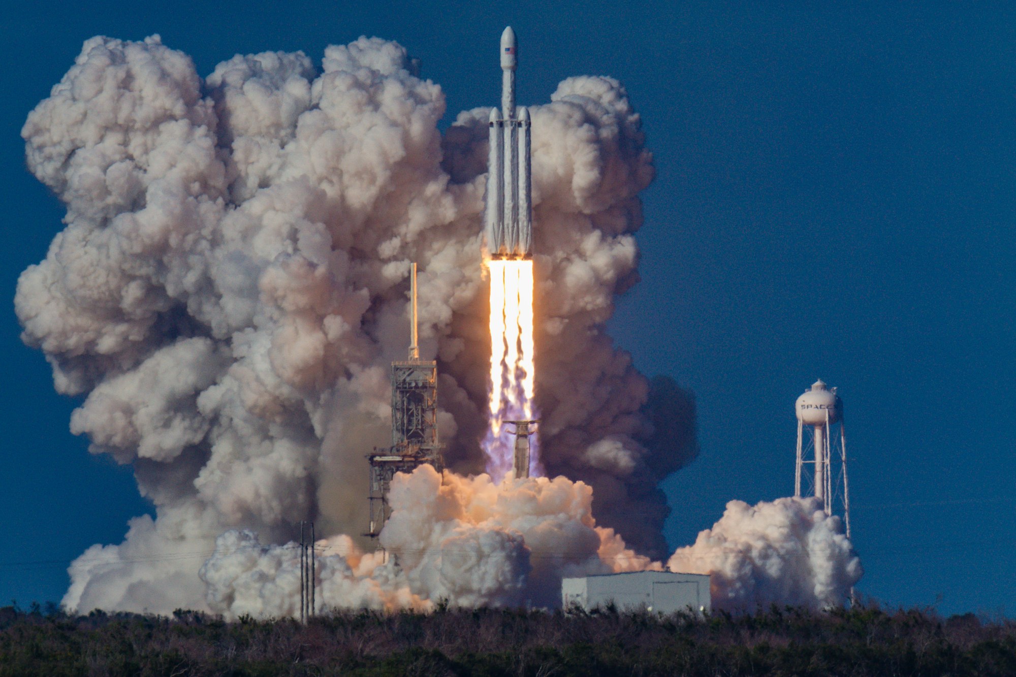 The first launch of the SpaceX Falcon Heavy rocket.