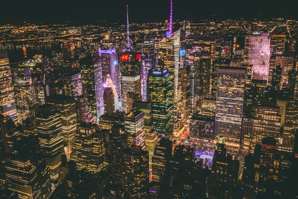 aerial photography of city buildings during nighttime