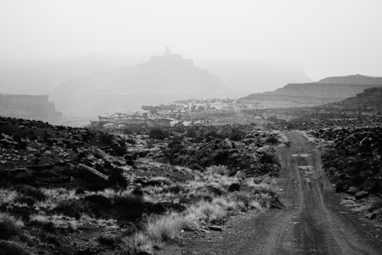 grayscale photo of a mountain in Canyonlands National Park United States