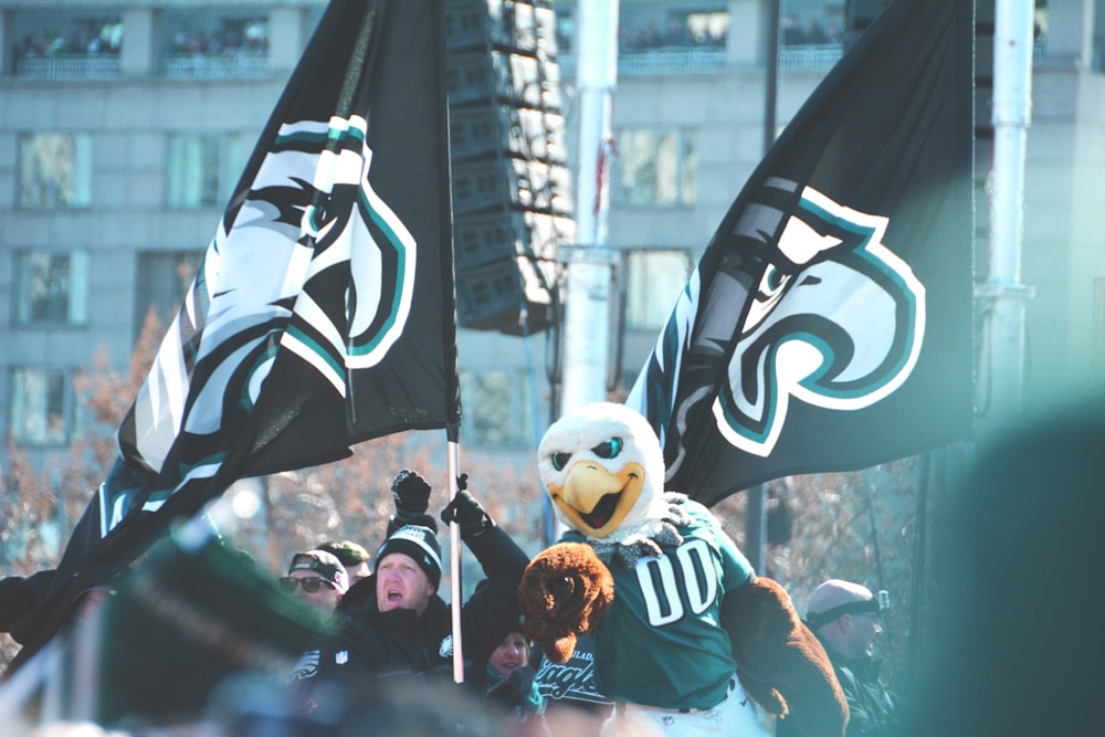 two Philadelphia Eagles flags