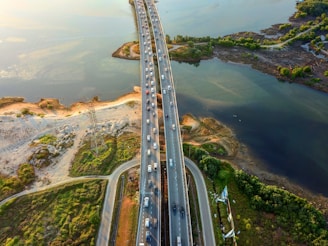 aerial photo of highway and cars