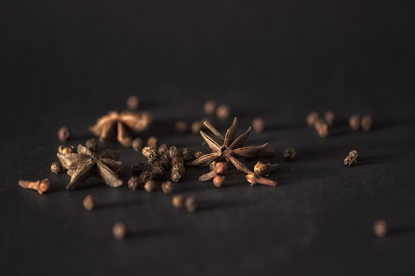 Selective focus photography of star anise