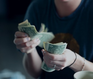 focus photography of person counting dollar banknotes