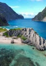 aerial photo of body of water between mountains