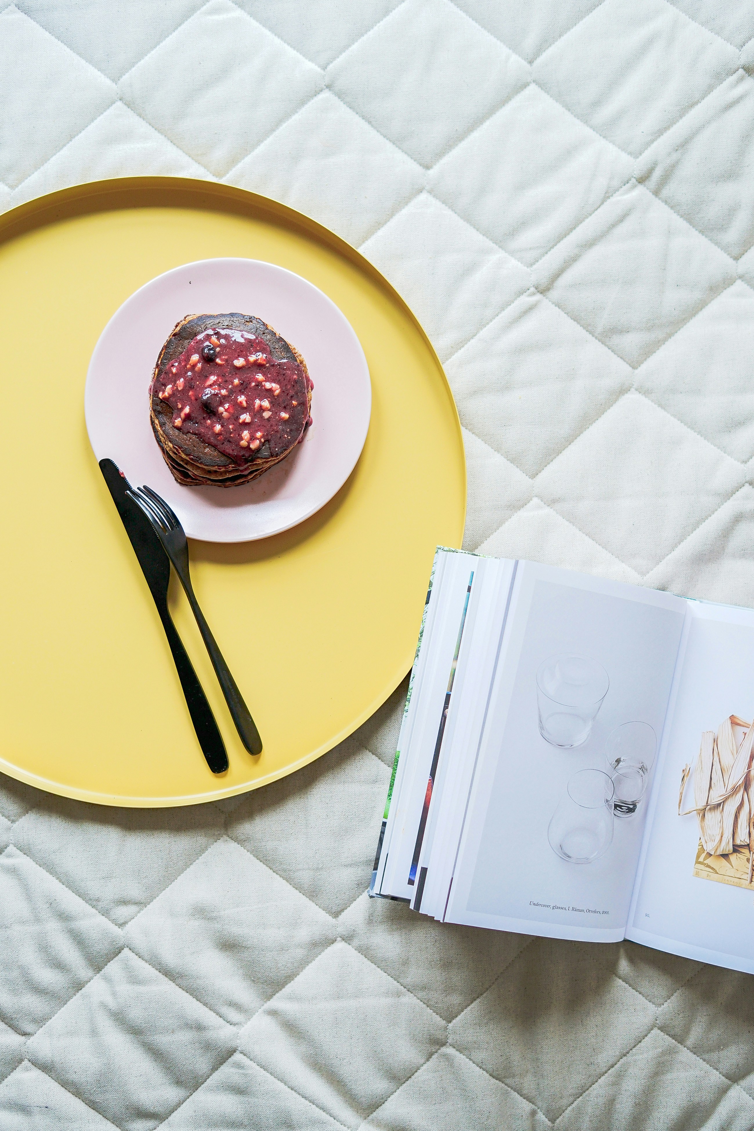 pastry on plate near knife and fork