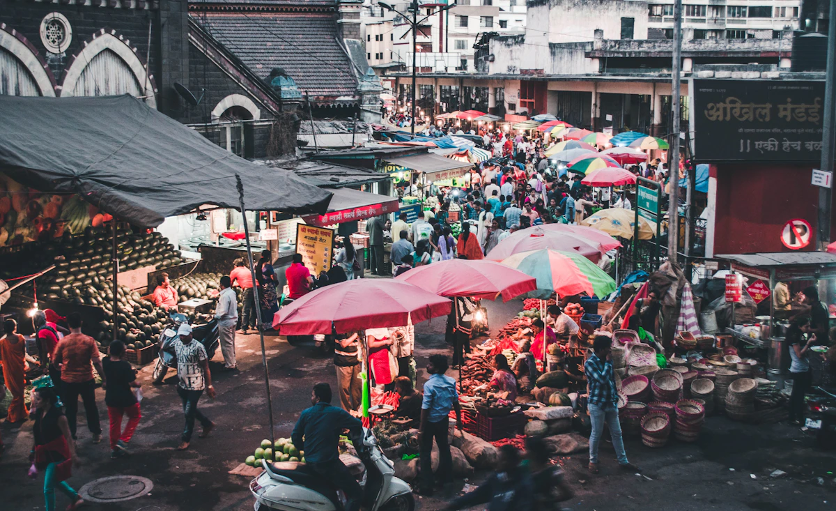 Busy Indian market with shoppers