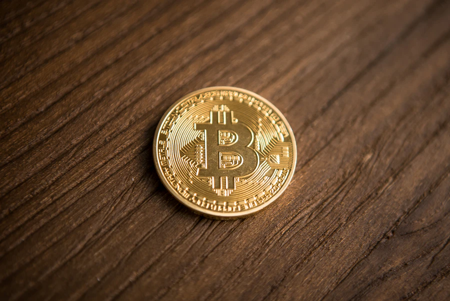 Bitcoin coin representing cryptocurrency investment