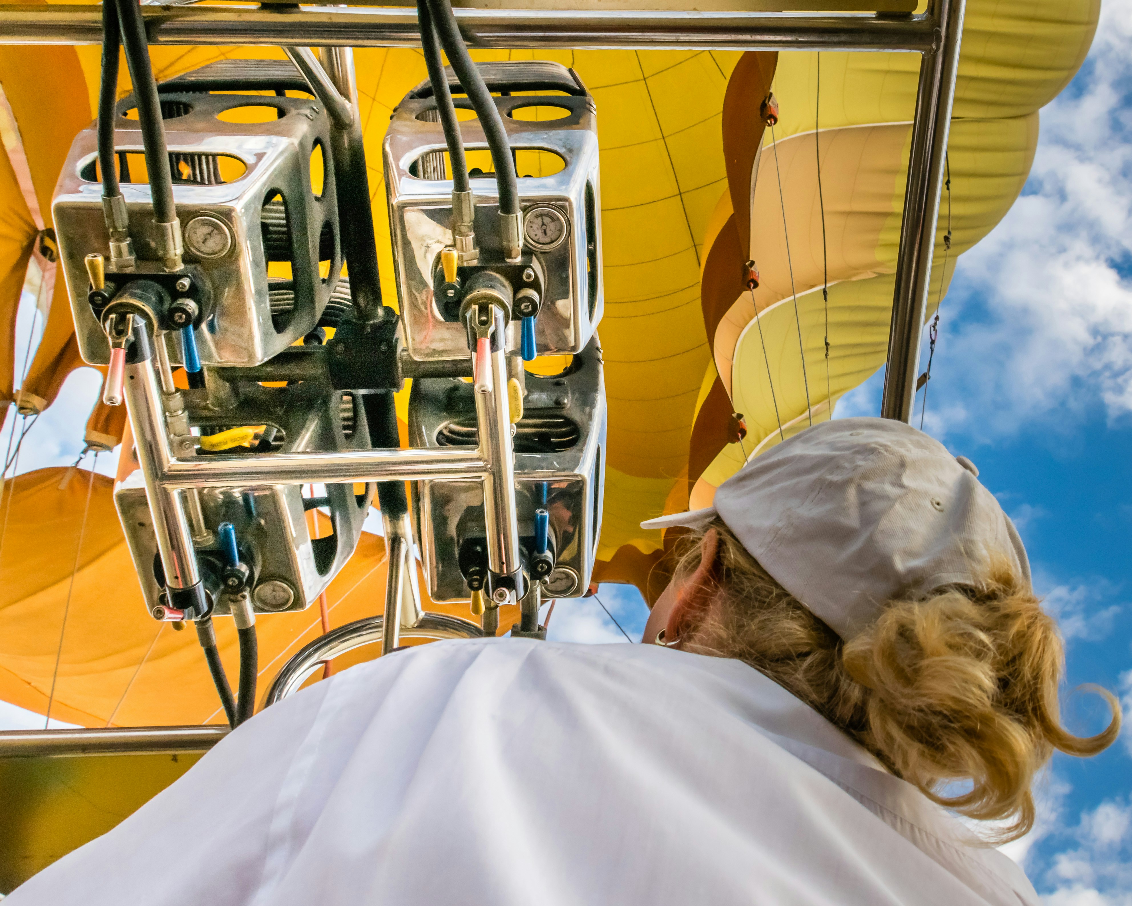 Piloting a hot air balloon.