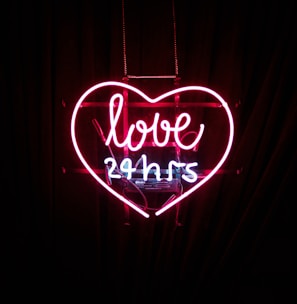 red Love 24 hours neon light sign