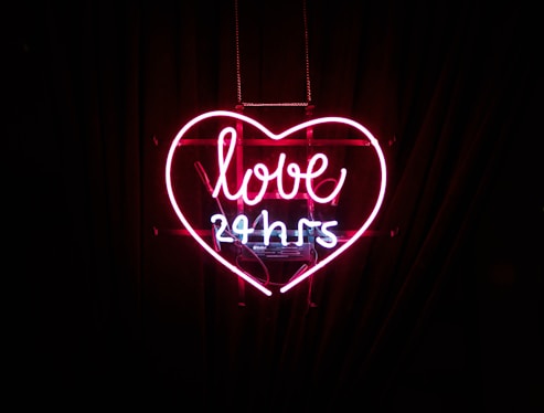red Love 24 hours neon light sign