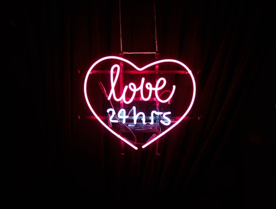 red Love 24 hours neon light sign