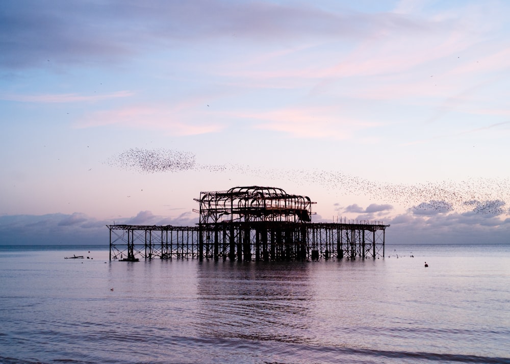 Muelle de madera en medio del mar durante el día